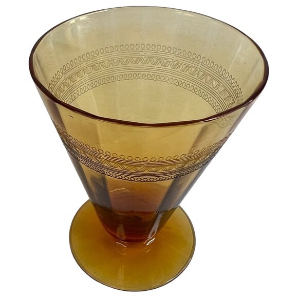 Vintage Amber Depression Glass Drinking Pedestal Cone Shape Geometric Design - Picture 2 of 6
